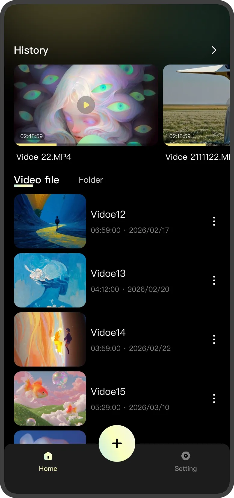 RinoWatch video library screen